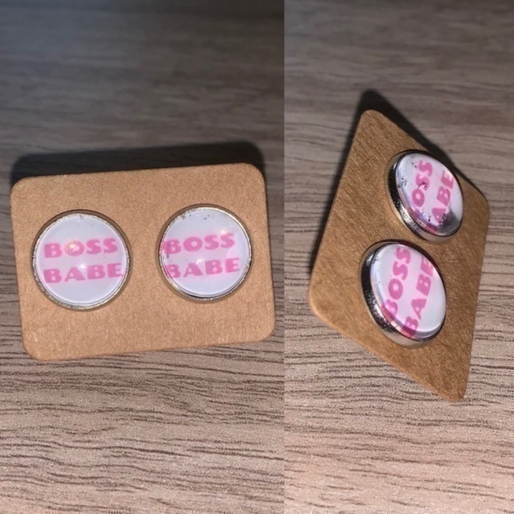Boss babe 12mm round earring set new